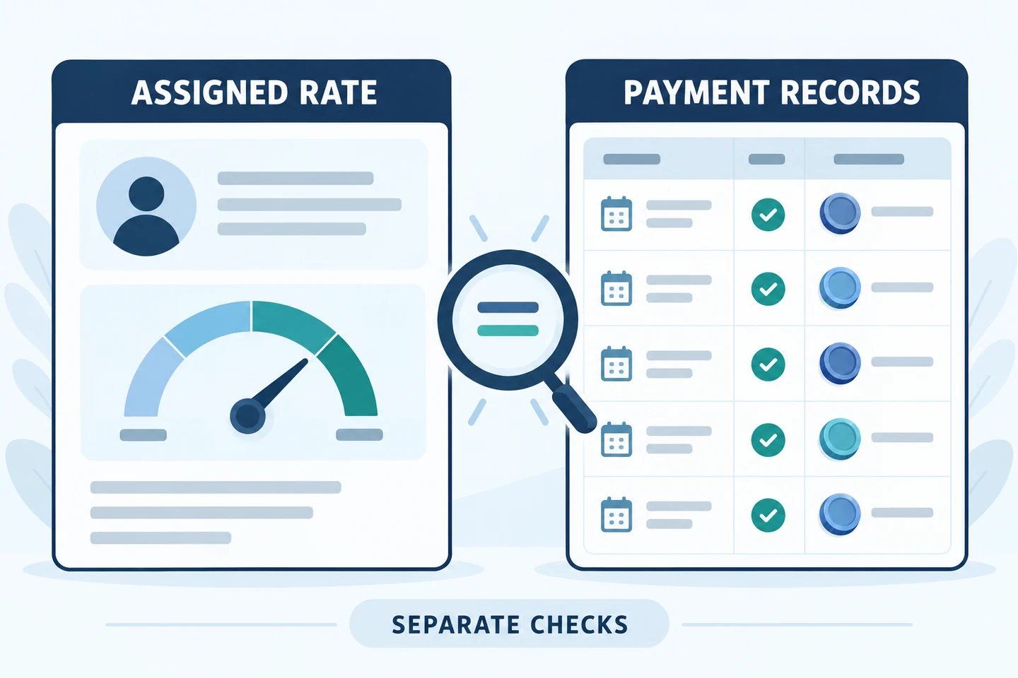 Assigned rebate rate and actual payment records are separate checks.